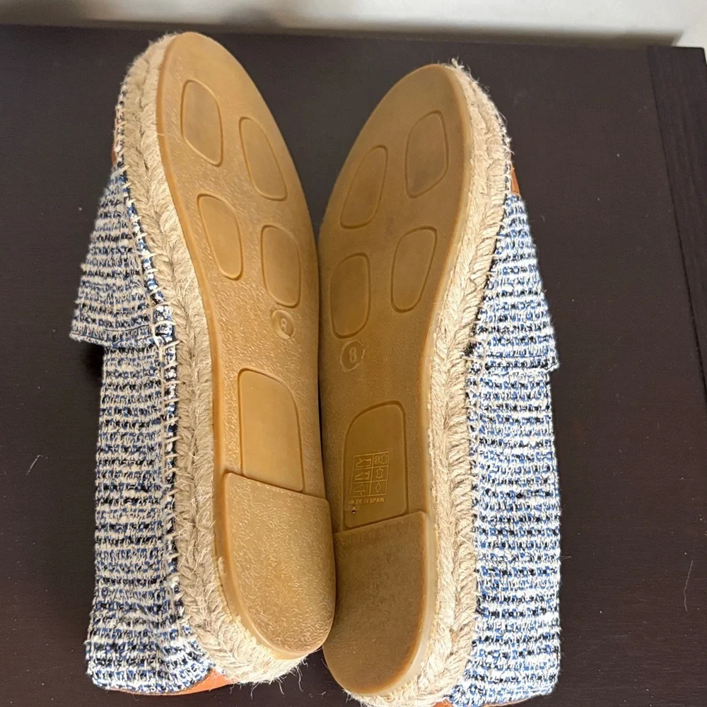 J McLaughlin Alexa Tweed and Leather Toe Espadrilles Shoe Blue Brown Sz 8